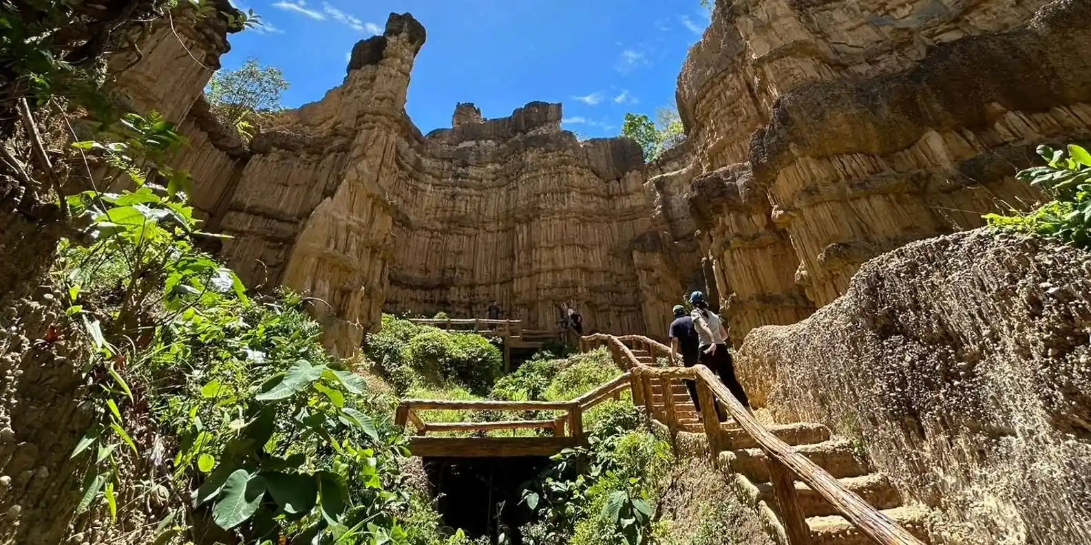 Walkway between eroded canyon formations